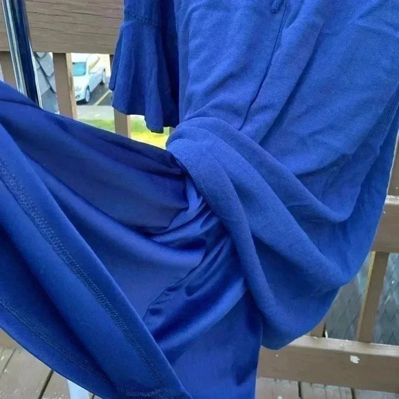 Charming Charlie S Navy blue flowy dress ruffled sleeves crisscross back - Picture 4 of 9